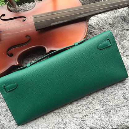 Luxury Hermes Green Handcrafted Kelly Cut Clutch