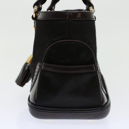 Luxury CELINE Hand Bag Enamel Harako Leather Dark Brown 45710