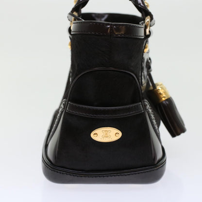 Luxury CELINE Hand Bag Enamel Harako Leather Dark Brown 45710