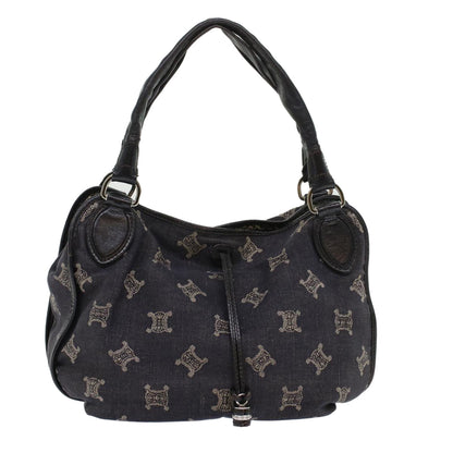 Luxury CELINE Paris Macadam Canvas Shoulder Bag Navy 45885