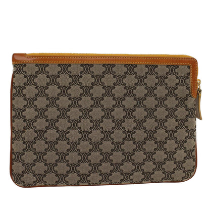 Luxury CELINE Paris Macadam Clutch Bag Canvas Leather Beige Brown 45981