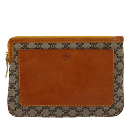 Luxury CELINE Paris Macadam Clutch Bag Canvas Leather Beige Brown 45981