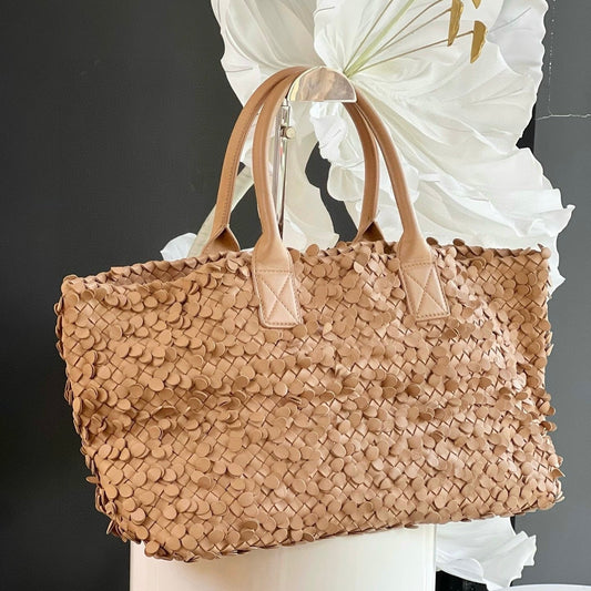 Bottega Veneta Cabat Limited Tan Poussin Paillettes Tote Beige