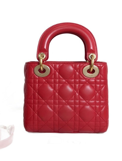 Lady Dior Red Mini handbag Cannage Leather with strap Rovelle Bags