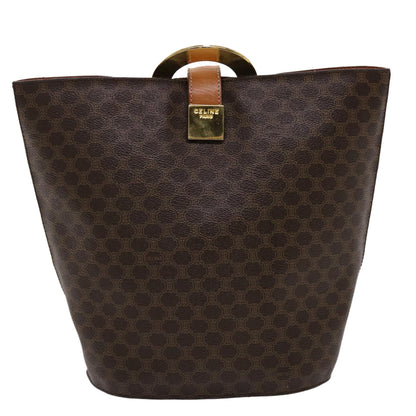 Luxury CELINE Macadam Canvas Hand Bag PVC Leather Brown 46307