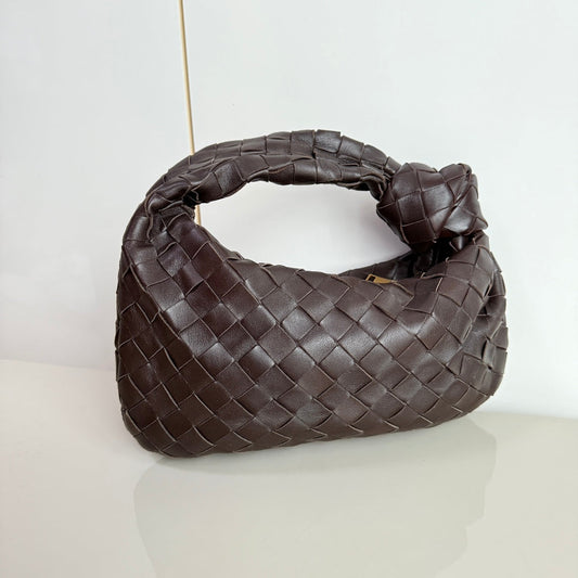 Bottega Veneta Jodie Mini Fondant Dark Chocolate Brown Lambskin Leather Clutch Bag