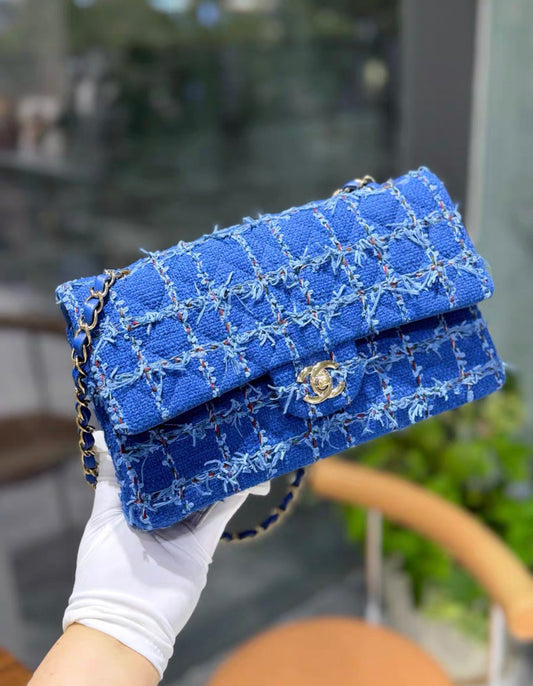 Chanel Timeless Tweed Blue Crossbody Rovelle Bags
