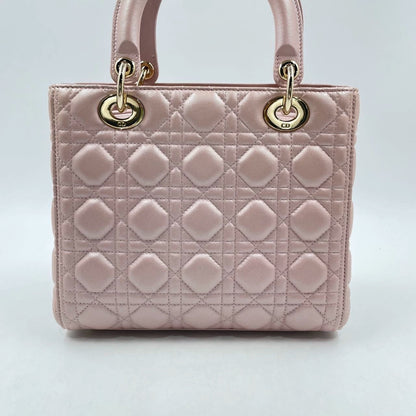 Lady Dior Medium Handbag Pearlescent Pink Cannage Leather Gold Hardware, 2016 Rovelle Bags