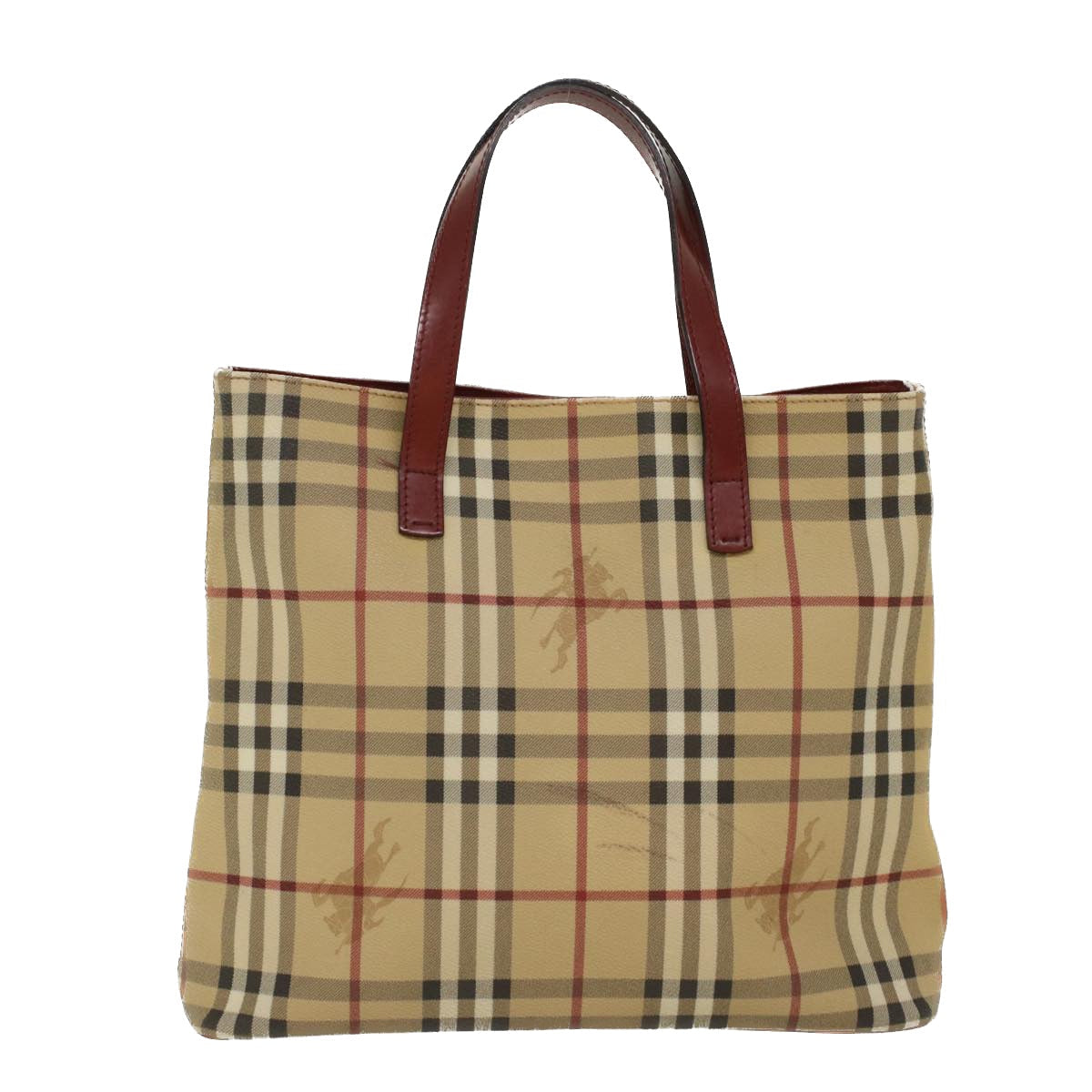Luxury Burberry Nova Check Hand Bag PVC Leather Beige Auth 47676