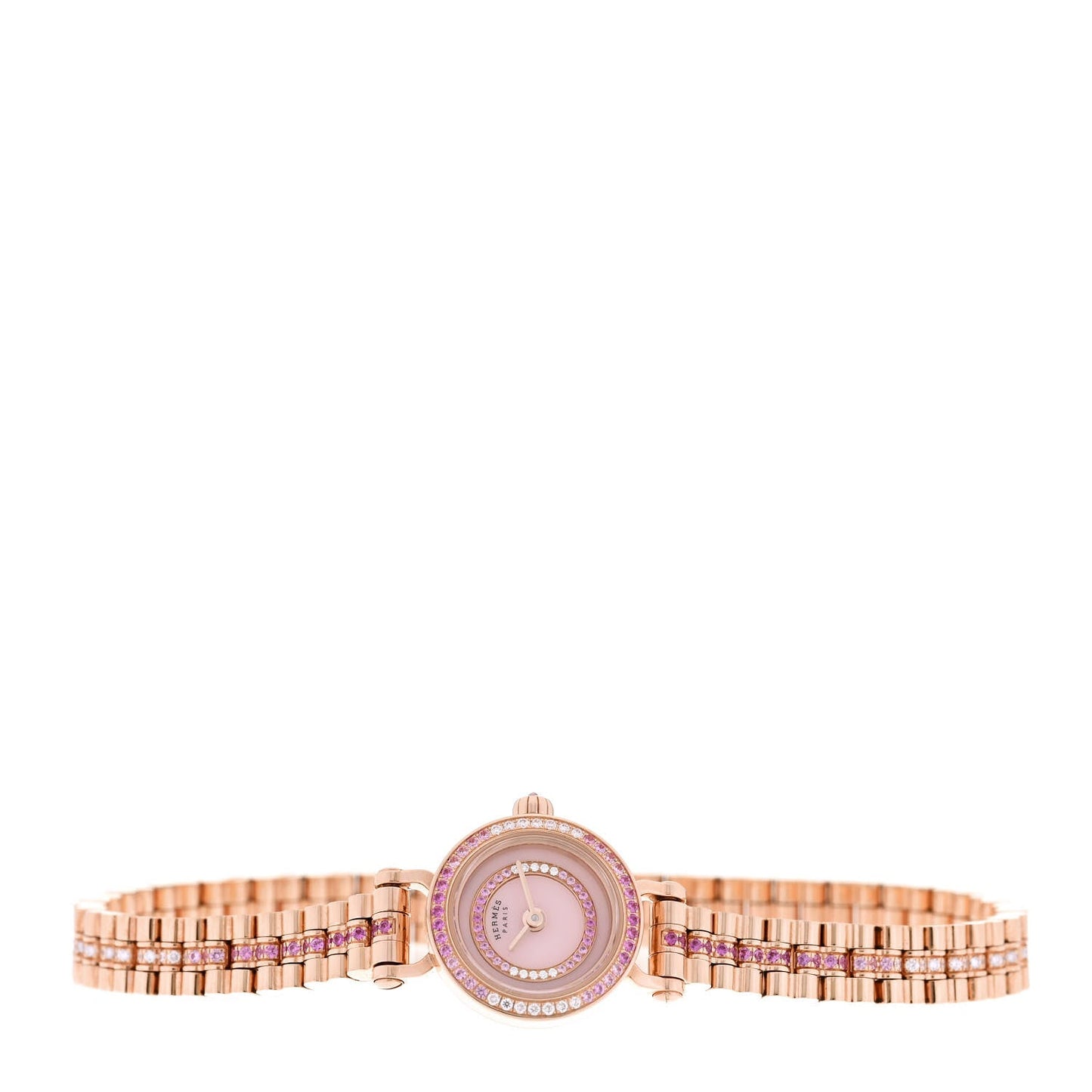18K Rose Gold Diamond Pink Sapphire 16mm Faubourg Quartz Watch