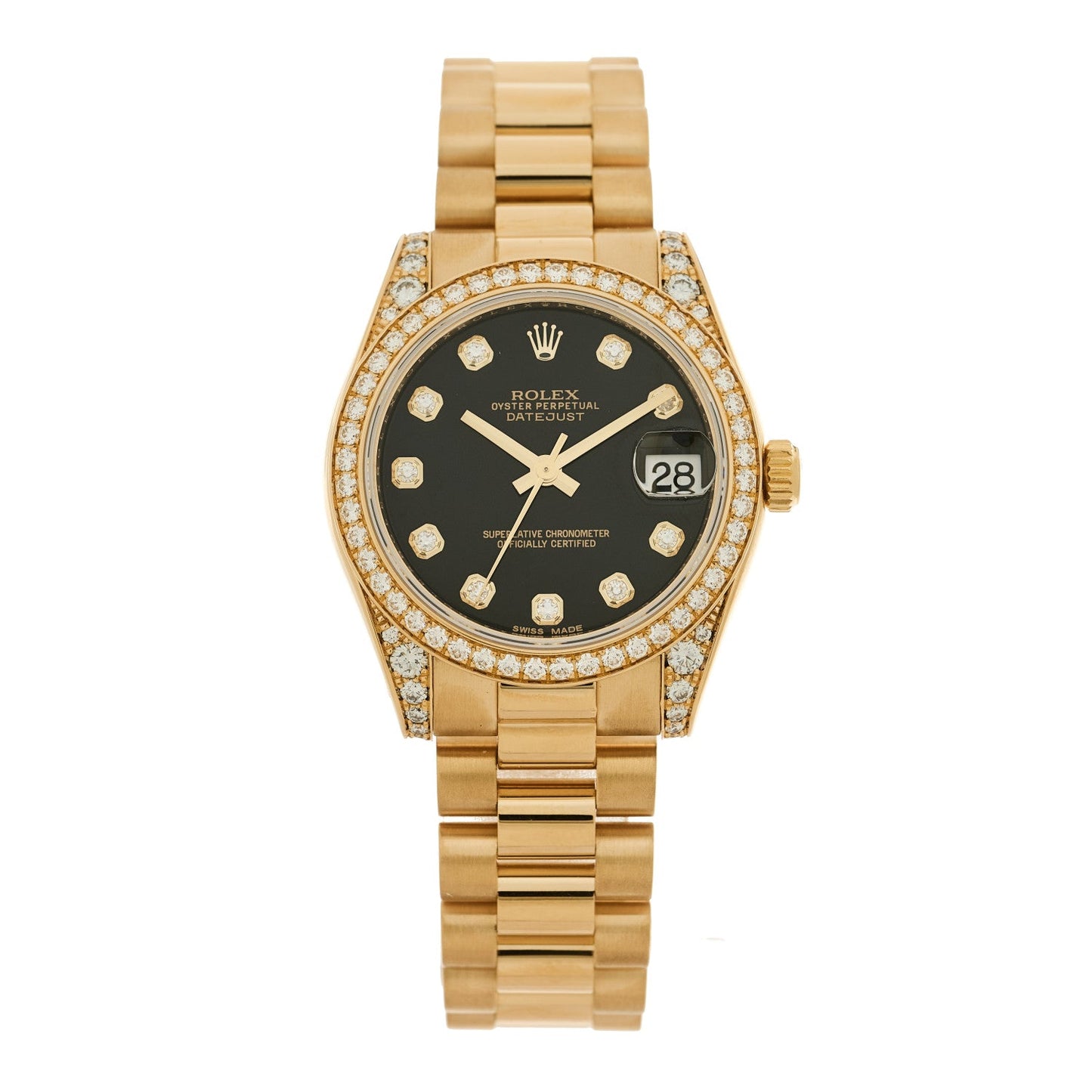18K Yellow Gold Diamond 31mm Oyster Perpetual Datejust President Watch Black 178158