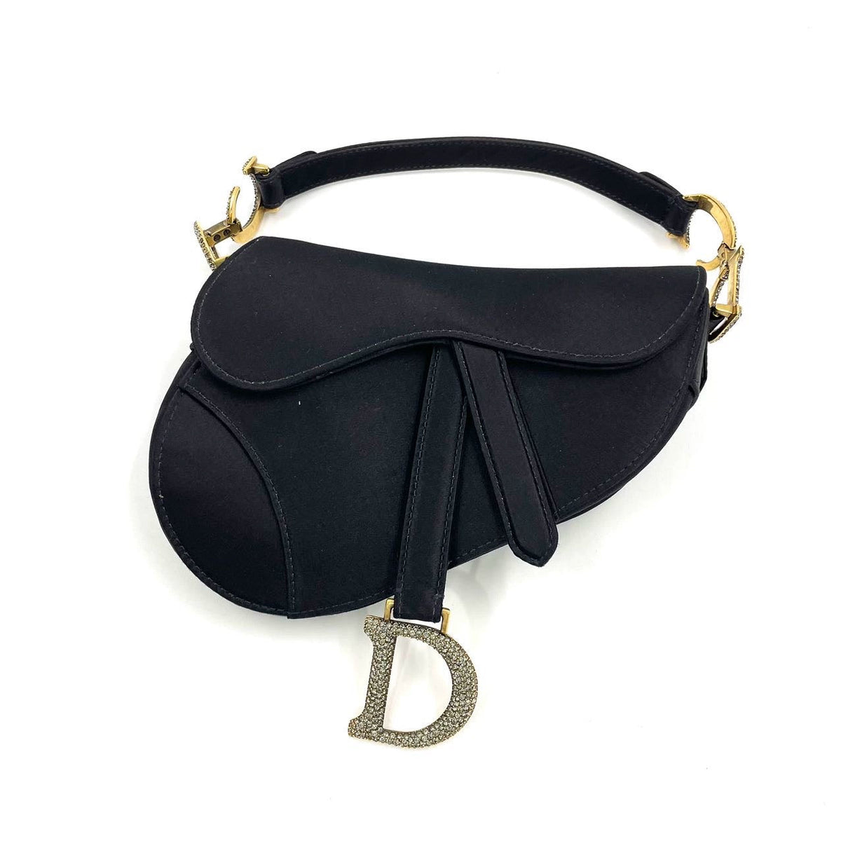 Dior Saddle Mini Silk Handbag Black with crystals Rovelle Bags