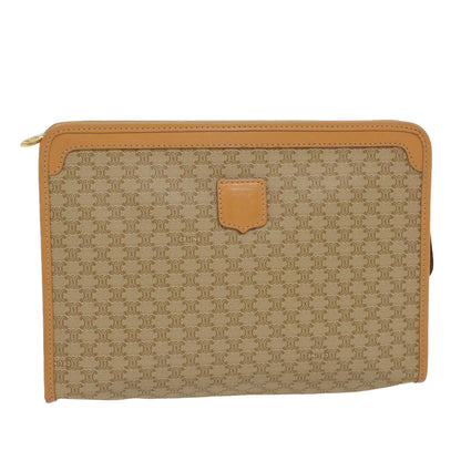 Luxury CELINE Macadam Canvas Clutch Bag PVC Leather Beige 48156