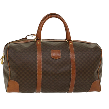 Luxury CELINE Macadam Canvas Boston Bag PVC Leather Brown 48168