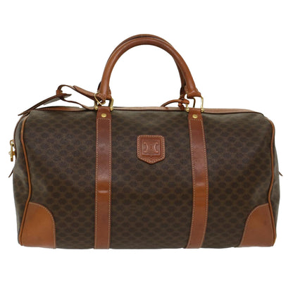 Luxury CELINE Macadam Canvas Boston Bag PVC Leather Brown 48230