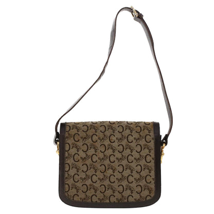 Luxury CELINE C Macadam Canvas Horse Carriage Shoulder Bag Beige Dark Brown 48460