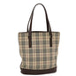 Luxury BurberrySs Nova Check Tote Bag Canvas Leather Beige Brown Auth 49087