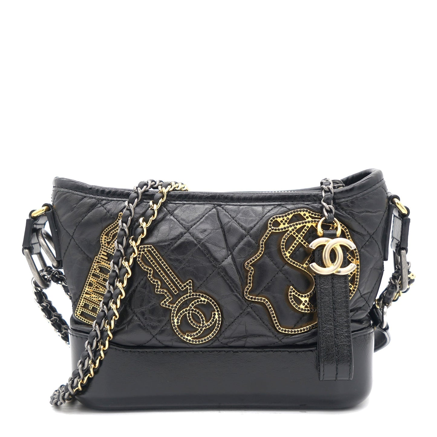 Chanel Black Aged Calfskin Quilted Charms Small Gabrielle Bag Rovelle Bags