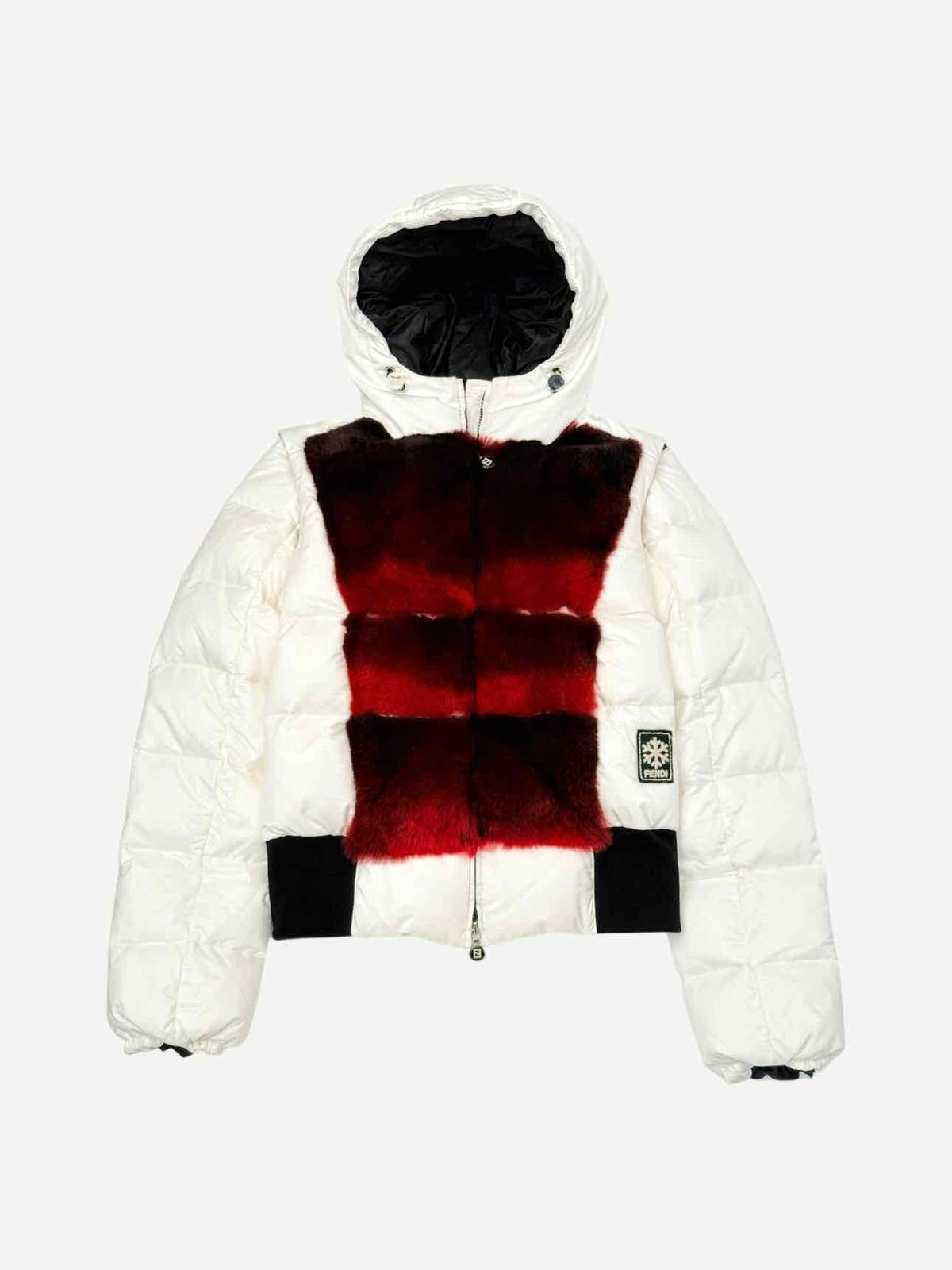 FENDI Hoodie Puffer White & Red Size US 4 Jacket Rovelle Bags