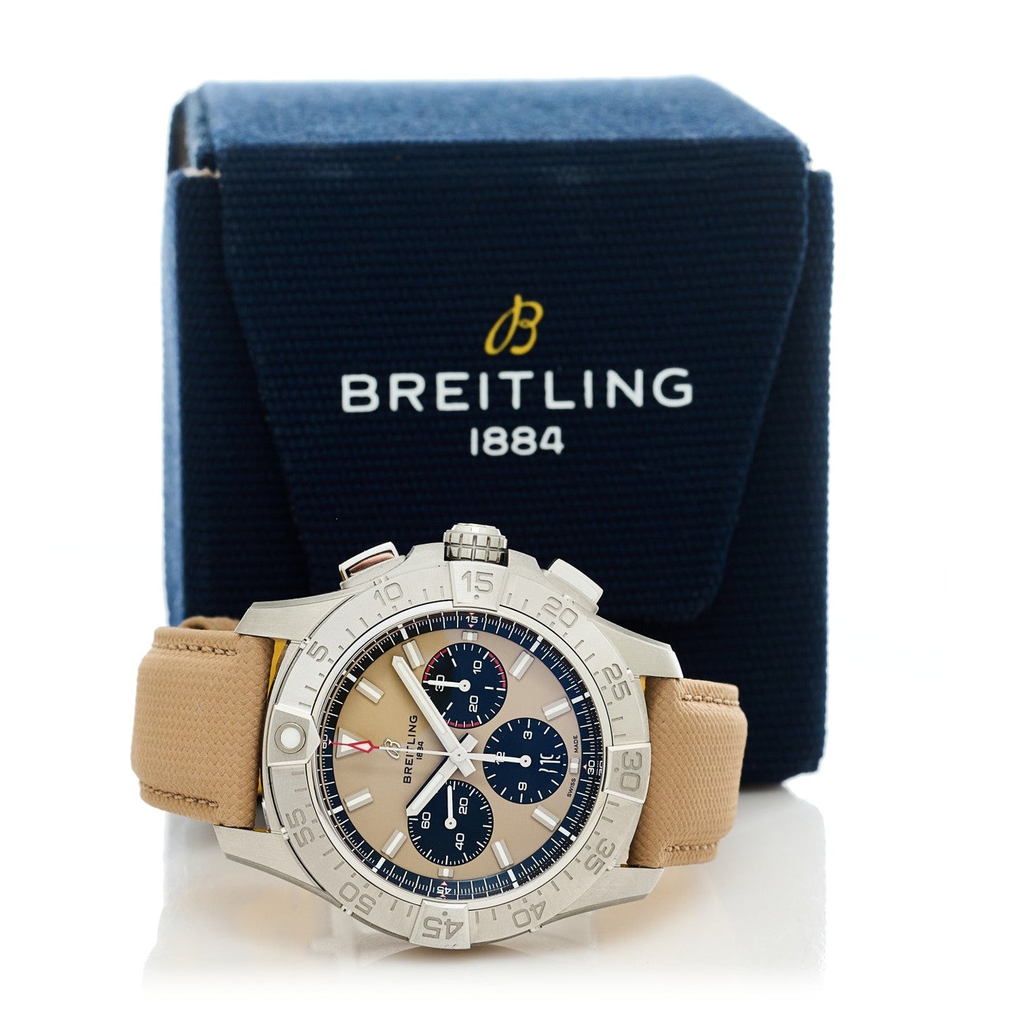 Stainless Steel Calfskin 44mm Avenger B01 Chronograph Automatic Watch Sand AB0147101A1X1