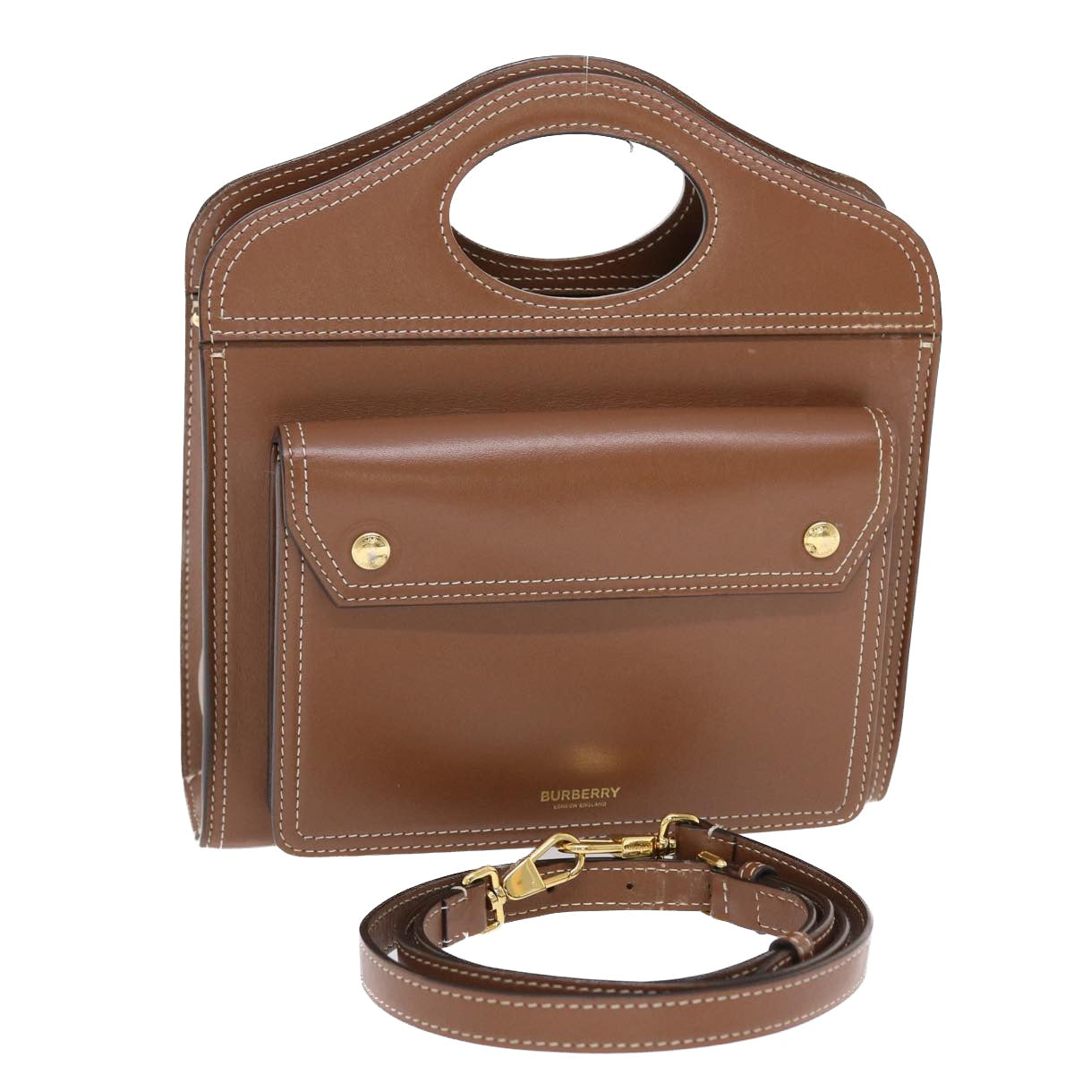 Burberry Topstitch Auth Leather Black Handbag