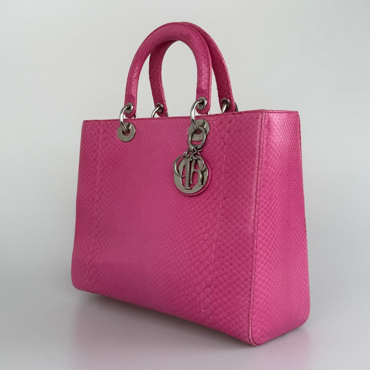Christian Dior Large Lady Dior Bag With Pink Python Leather And Silver Hardware Rovelle Bags