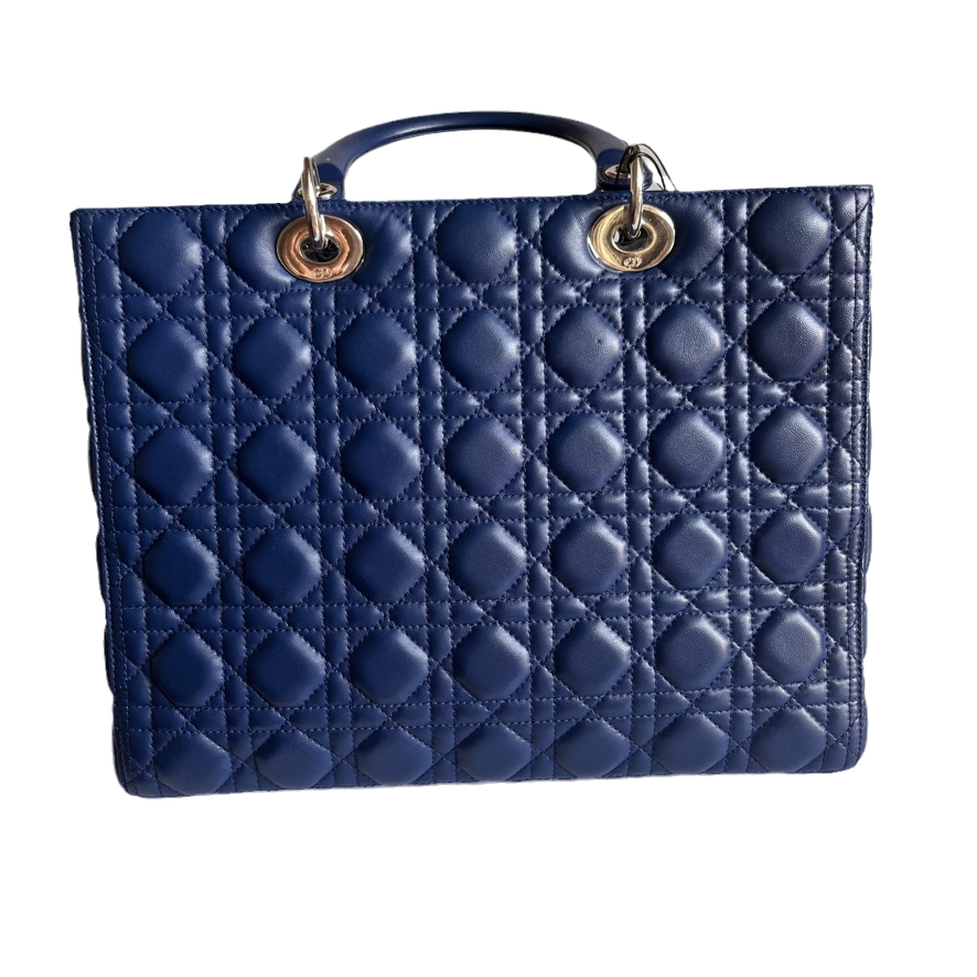 Lady Dior Large Bag Navy Lambskin Cannage Leather Rovelle Bags
