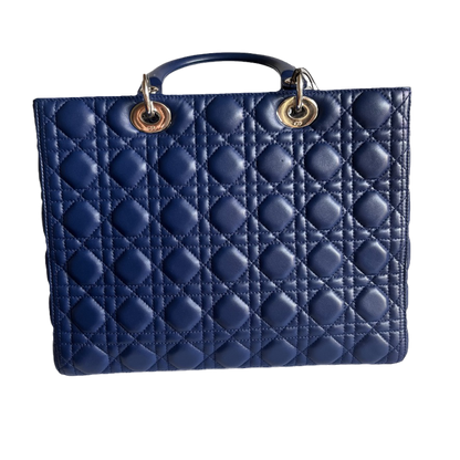Lady Dior Large Bag Navy Lambskin Cannage Leather Rovelle Bags