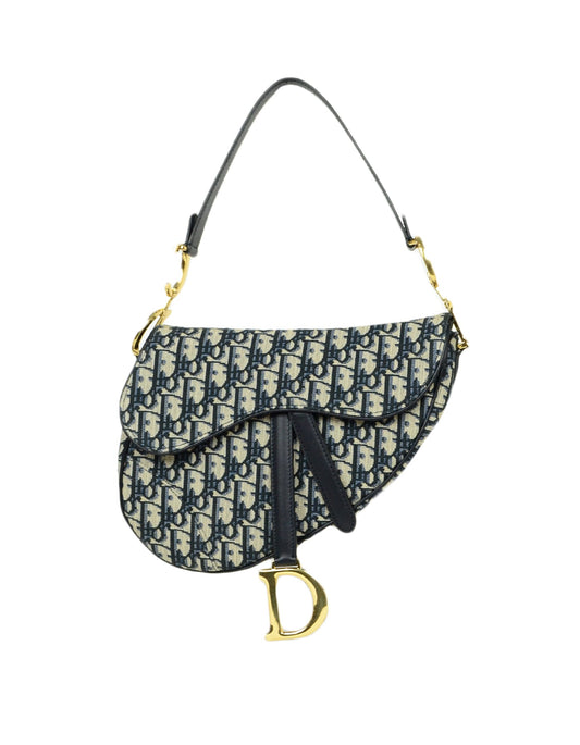 Christian Dior Blue Canvas 2018 Oblique Saddle Bag Rovelle Bags