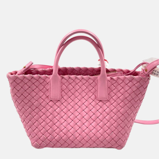 Bottega Veneta Cabat Mini Intreccio Leather Tote Bag Pink