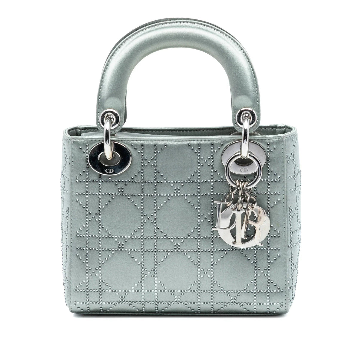 Gray Dior Mini Satin Cannage Strass Crystal Embellished Lady Dior Satchel Rovelle Bags