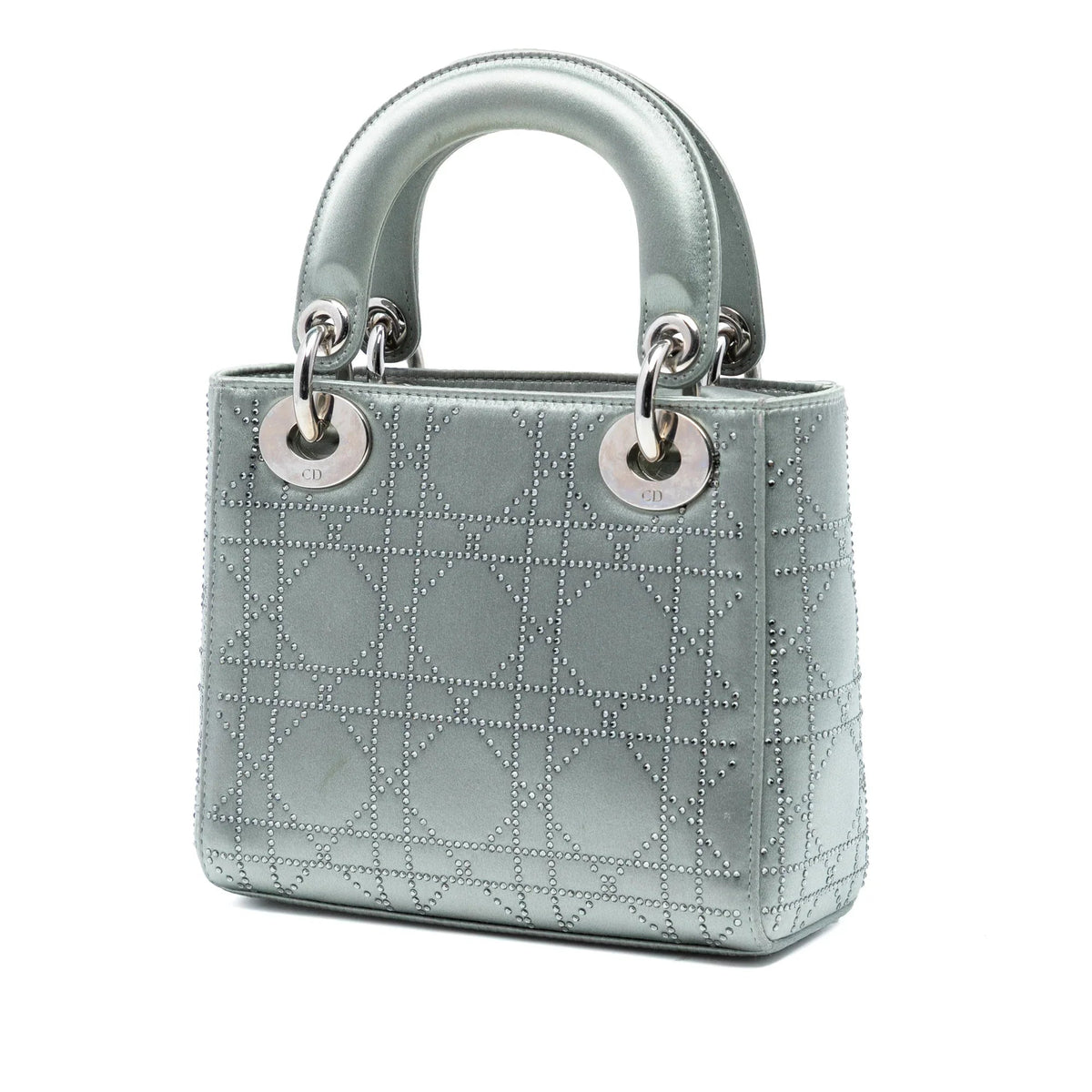 Gray Dior Mini Satin Cannage Strass Crystal Embellished Lady Dior Satchel Rovelle Bags