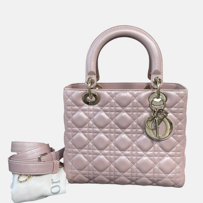 Lady Dior Medium Handbag Pearlescent Pink Cannage Leather Gold Hardware, 2016 Rovelle Bags