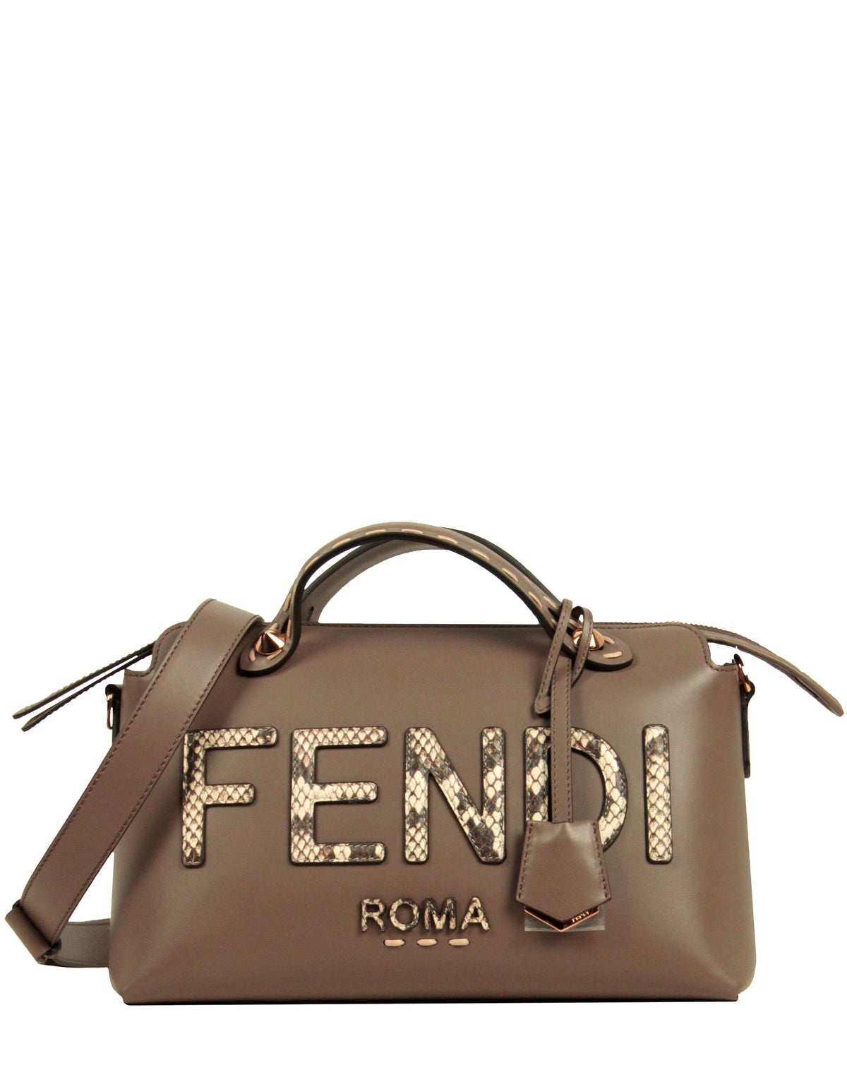 Fendi NEW Grey Leather & Elaphe By The Way Medium Boston Bag Rovelle Bags