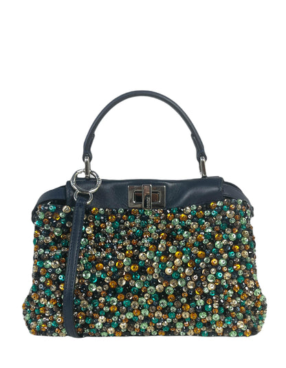 Fendi Navy Leather Mini Peekaboo Crossbody w/ Multicolor Jewels Rovelle Bags