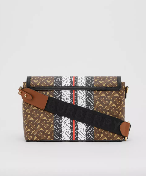 Burberry Stripe Note Canvas Brown Crossbody Bag