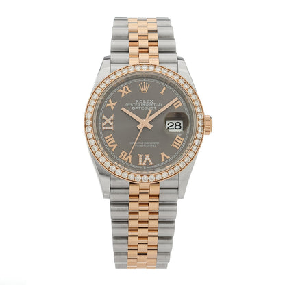 Stainless Steel 18K Everose Gold Diamond 36mm Oyster Perpetual Datejust Watch Rhodium Roman 126281RBR