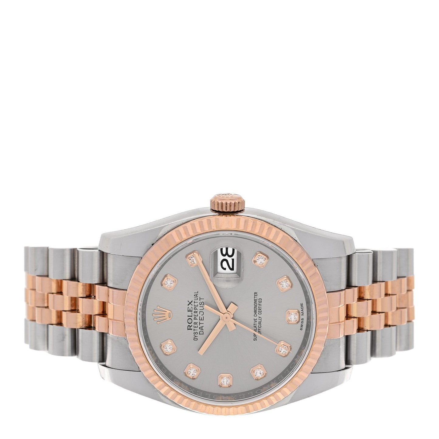 Stainless Steel 18K Everose Gold Diamond 36mm Oyster Perpetual Datejust Watch Silver 116231