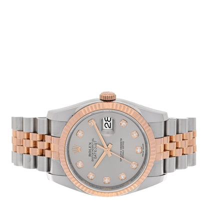 Stainless Steel 18K Everose Gold Diamond 36mm Oyster Perpetual Datejust Watch Silver 116231
