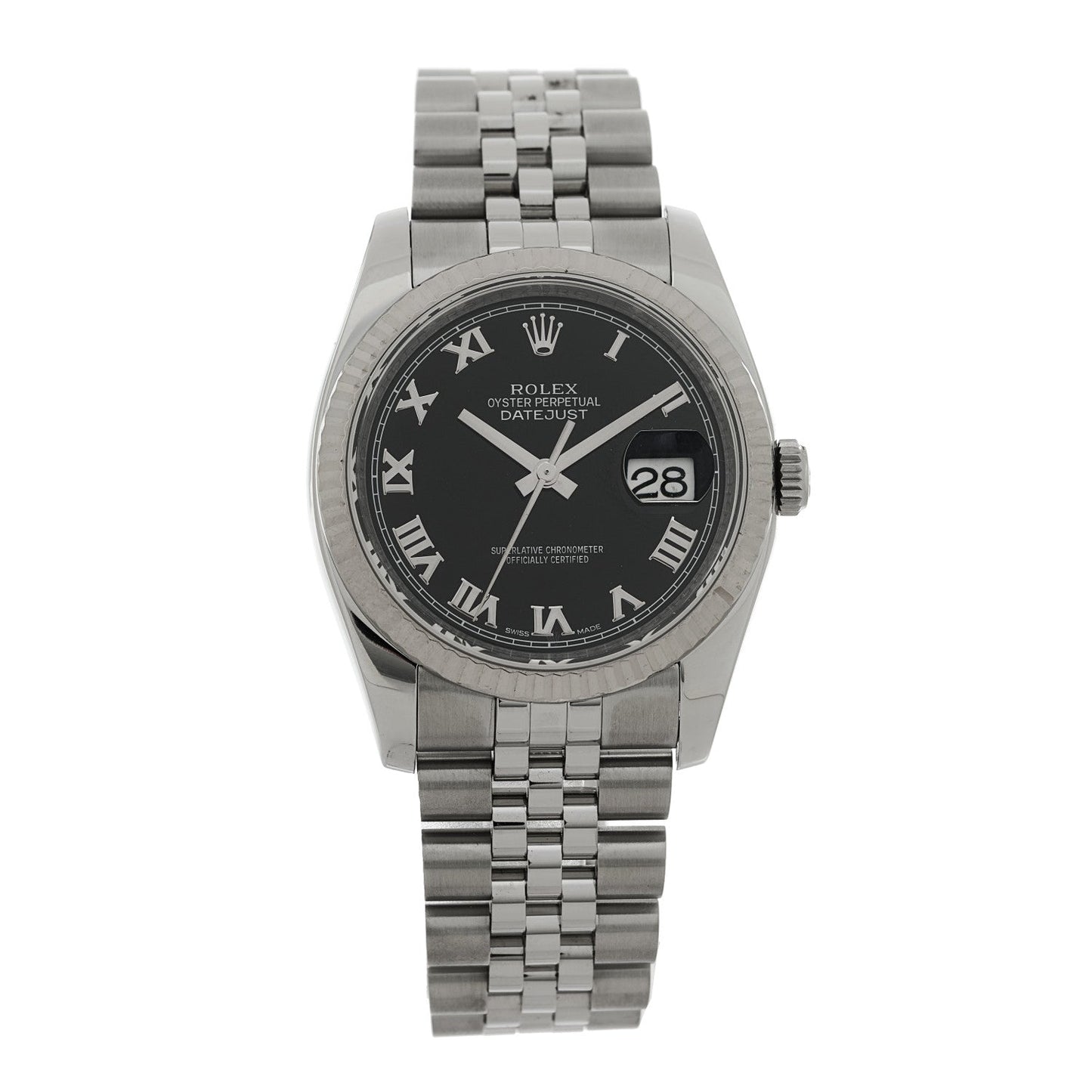 Stainless Steel 18K White Gold 36mm Oyster Perpetual Datejust Watch Black Roman 116234