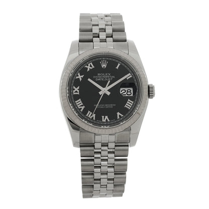 Stainless Steel 18K White Gold 36mm Oyster Perpetual Datejust Watch Black Roman 116234