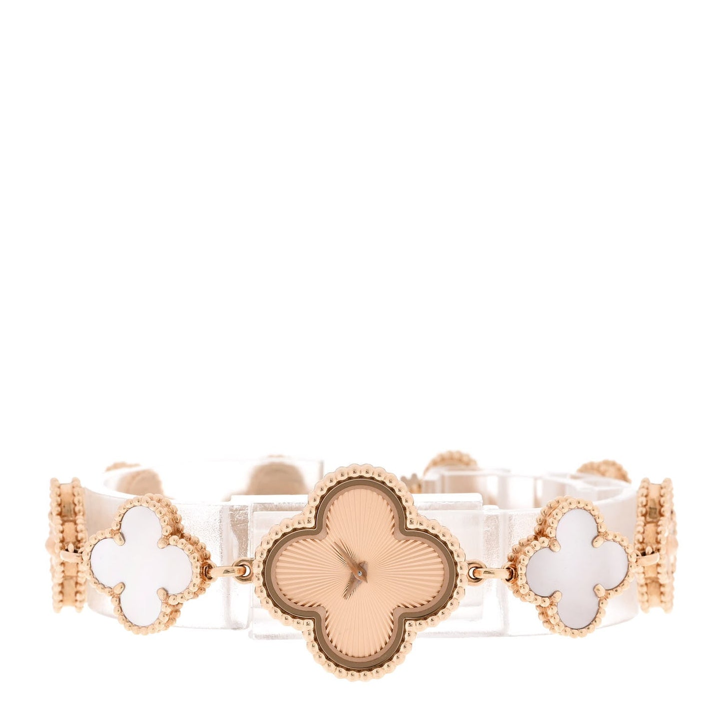 18K Rose Gold Pink Mother of Pearl 23mm Alhambra Guilloche Quartz Watch