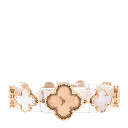 18K Rose Gold Pink Mother of Pearl 23mm Alhambra Guilloche Quartz Watch