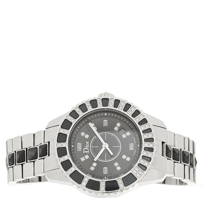 Stainless Steel Diamond Sapphire 33mm Christal Quartz Watch Black