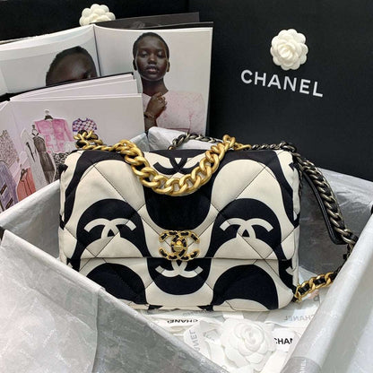Chanel 19 Large Flap black ecru Leather bag
