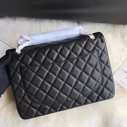 Chanel Classic Double Flap 30 Caviar Shoulder Bag Black Golden Hardware