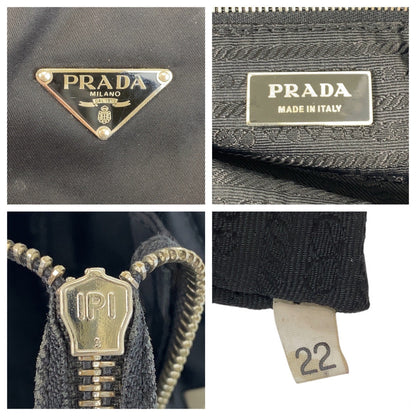 Prada Tote Bag Nylon Leather Black Silvermetal Tote Bag Shoulder Bag Test Triangle With Logo Women - Style 4 Rovelle Bags