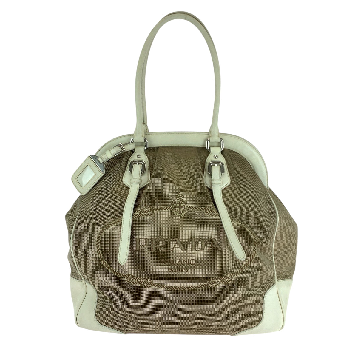 Prada Handbag Canvas Brown Handbag Tote Bag Shoulder Bag Logo Jacquard Women Rovelle Bags