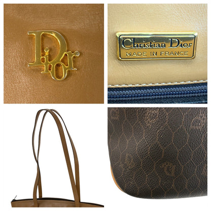 Christian Dior Tote Bag PVC, Leather Brown Camel Gold Metal Tote Bag Shoulder Bag Honeycomb Women Rovelle Bags