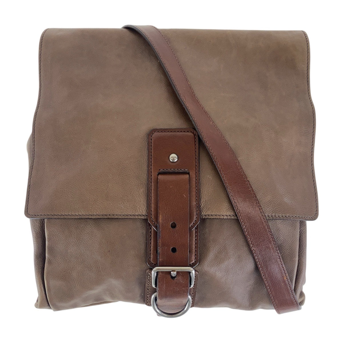 Prada Shoulder Bag Leather Brown Silver Metal Crossbody Shoulder Bag Unisex Mens Rovelle Bags